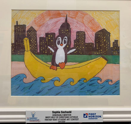 The artwork of Mary Help of Christians School fifth grader Sophia Sochacki, complete with a banana boat and a penguin, earned her an honorable mention at the Fantasy Boat Student Art Contest for the Seminole Hard Rock Winterfest Boat Parade.