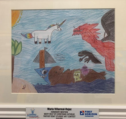 The artwork of Mary Help of Christians School fifth grader Maria Villareal-Rojaz, complete with unicorns, dragons, a sea otter and more, earned her an honorable mention at the Fantasy Boat Student Art Contest for the Seminole Hard Rock Winterfest Boat Parade.