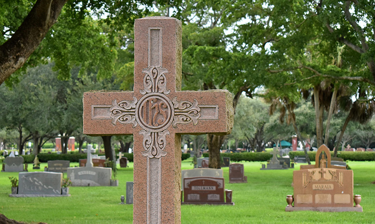 File photo of gravesites at Our Lady Queen of Heaven Cemetery, North Lauderdale. Both Our Lady Queen of Heaven and Our Lady of Mercy in Doral will be open Easter weekend, Saturday and Sunday, from 8:30 a.m. to 5:30 p.m. to families wishing to visit their loved ones' graves. Both cemeteries will close at 3 p.m. on Good Friday.