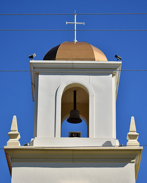 St. Sebastian's belfry towers over its quiet residential neighborhood in Fort Lauderdale.