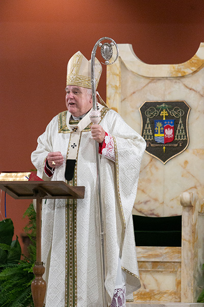 Archbishop Thomas Wenski preaches the homily while celebrating a pre-recorded Easter Sunday Mass that would be aired by WSVN-7 at 11:30 a.m. April 12, 2020.