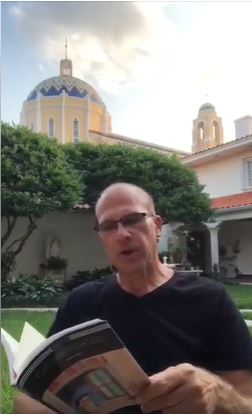 Father Christopher Marino reads a chapter from Carlo Collodi's "Pinocchio" during one of his "Storytime with the Rector" segments on St. Mary Cathedral's Facebook page.