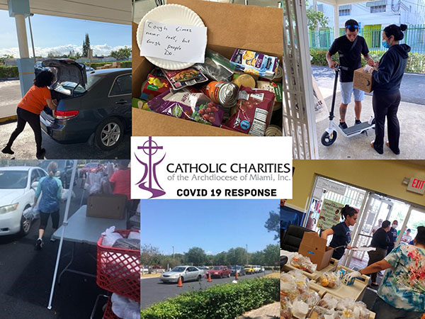 Catholic Charities of the Archdiocese of Miami posted this collage of photos on its Facebook and Instagram pages, showing some of their food delivery programs during the pandemic. Aside from delivering daily meals to elderly clients of its congregate meals sites and child care centers, the agency is providing additional meals weekly at distribution sites in Wynwood, South Dade and Little Haiti.