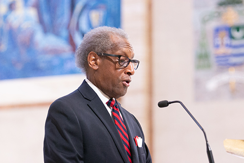 Donald Edwards, associate superintendent of archdiocesan schools, proclaims the first reading during Archbishop Thomas Wenski's celebration of a baccalaureate Mass for all members of the Archdiocese of Miami's high school graduating class of 2020. The Mass was celebrated May 19, 2020 in St. Mary Cathedral.