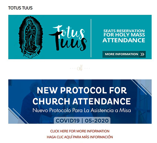 Links posted by Our Lady of Guadalupe Church on its website explain new protocols for Mass attendance as well as the reservation system for parishioners.