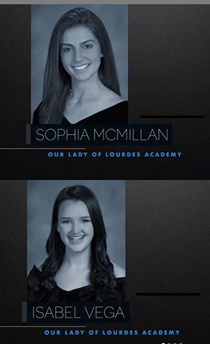 Lourdes Academy's Silver Knight honorable mentions, Sophia McMillan and Isabel Vega