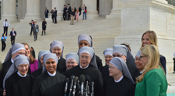 Little Sisters of teh Poor speak outside the Supreme Court after oral arguments were heard on March 23, 2016 in the Zubik v. Burwell case against the HHS Mandate. The case decided July 8, 2020, was the latest in a round of lawsuits over the mandate.