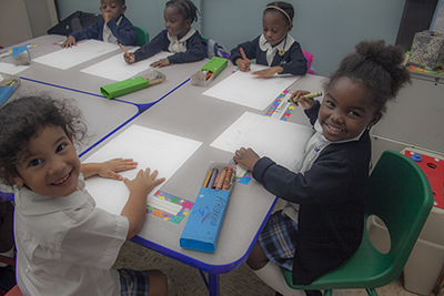 PreK3 students at St. Mary Cathedral School work on a project in this file photo from 2017. No decision has been made yet on whether Catholic schools in the archdiocese will resume classes in person or online this fall in the midst of the COVID-19 pandemic. The only thing certain is that classes will start Aug. 19, 2020.