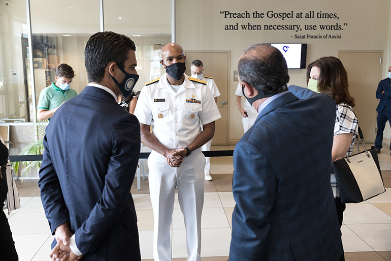 Dr. Jerome Adams, the 20th U.S. surgeon general, visited Miami's Camillus House July 23, 2020. He received a detailed tour of the homeless shelter and its Camillus Health Concern, and led a conversation with community leaders about the pandemic.