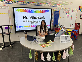 St. Bonaventure first grade teacher, Rosina Villavisanis, gets ready to welcome her students to a new school year, Aug. 19, 2020.