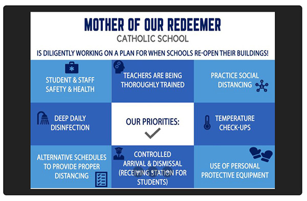 Mother of Our Redeemer School in Miami announces its plans for a safe return to in-person classes on its home page, moorsch.org.