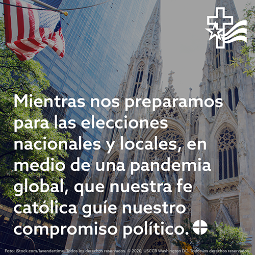 Gráfico para el primer día de la novena electoral del 2020 recomendada por los obispos de EE.UU., que se rezará del 26 de octubre al 3 de noviembre.