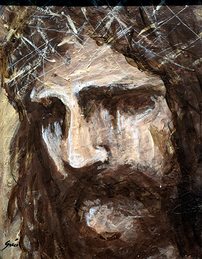 In "Messiah," by Cesar Garcia, the thorns on Jesus' head even seem to scratch the canvas.