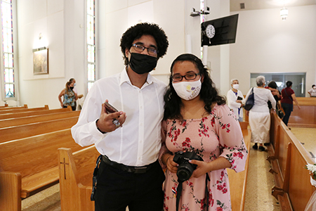 Christopher López and Dalia Saravia, members of the Corpus Christi Parish young adult groups lent their voices to create the welcome greeting for the new radio station Corpus Radio.