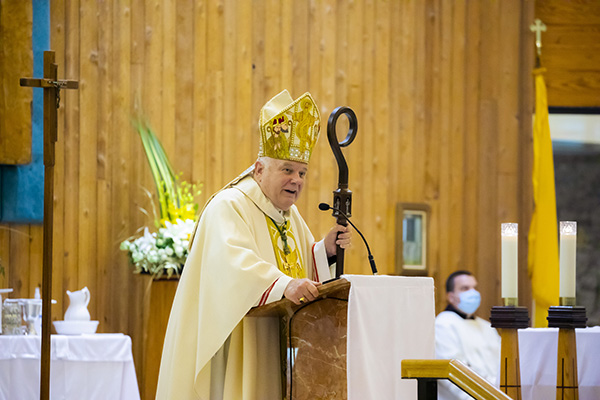 Archbishop Thomas Wenski gives the homily at St. Andrew Church in Coral Springs, during the parish's 50th anniversary Mass. Nov. 1, 2020.