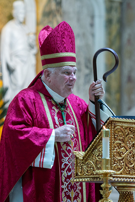 Archbishop Thomas Wenski preaches the homily during the annual Red Mass, celebrated Oct. 29, 2020. The Mass is hosted by the Miami Catholic Lawyers Guild, which presented its annual Lex Christi, Lex Amoris award to Catholic Legal Services of the Archdiocese of Miami.