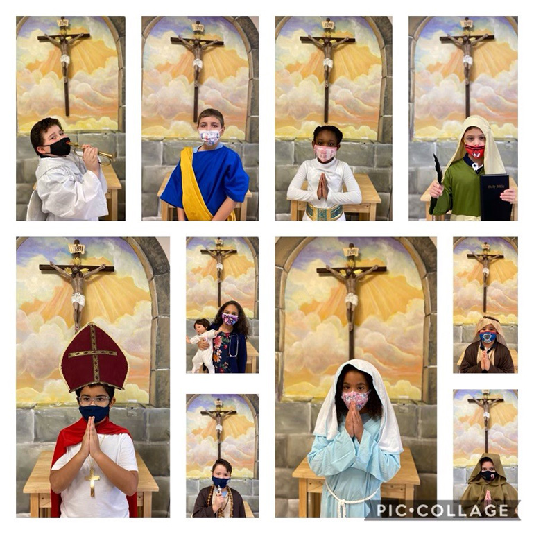 A collage of second graders from Mother of Our Redeemer School dressed as their favorite saint to mark the feast day. The display took place Nov. 2, 2020.