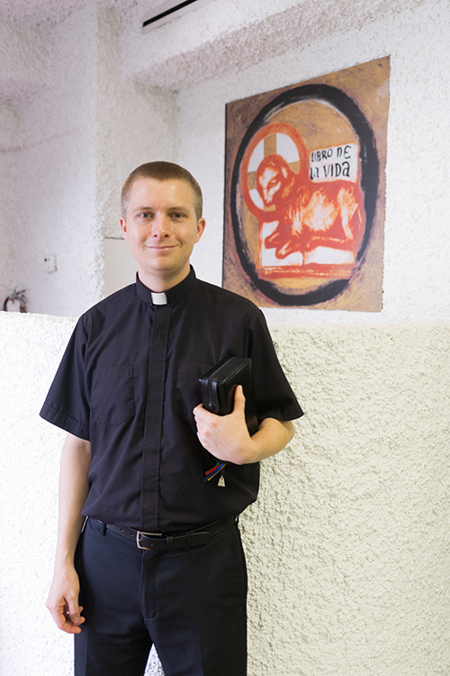 Hawaii-born Deacon Paul Pierce, 29, one of the first seminarians to study at the Neocatechumenal Way's Redemptoris Mater Seminary opened in Miami in 2011, gives a tour of the seminary's many chapels and religious artworks. The school is situated in Hialeah, adjacent to St. Cecilia Parish.