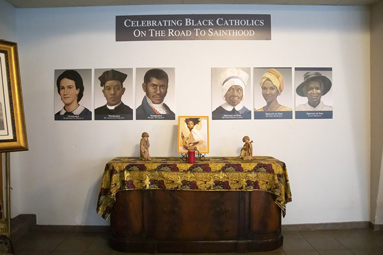 A display honoring Black Catholics on the road to sainthood was on display at St. Augustine Church in Coral Gables during a Mass commemorating the feast day of St. Martin de Porres, Nov. 8, 2020. The Mass marked the start of Black Catholic History Month and was hosted by the Archdiocese of Miami's Office of Black Catholic Ministry.