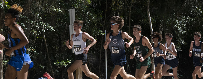 Christopher Columbus High School's cross country runners, Nicholas Ivonnet (1350) and Adrian Bichara (1346) compete in the state championship finals, Nov. 14, 2020 in Tallahassee.