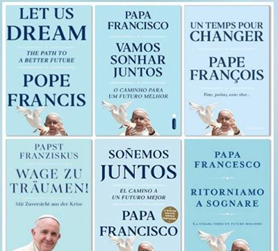 Cover, in various languages, of Pope Francis' new book, "Let Us Dream: The Path to a Better Future," released in November 2020.