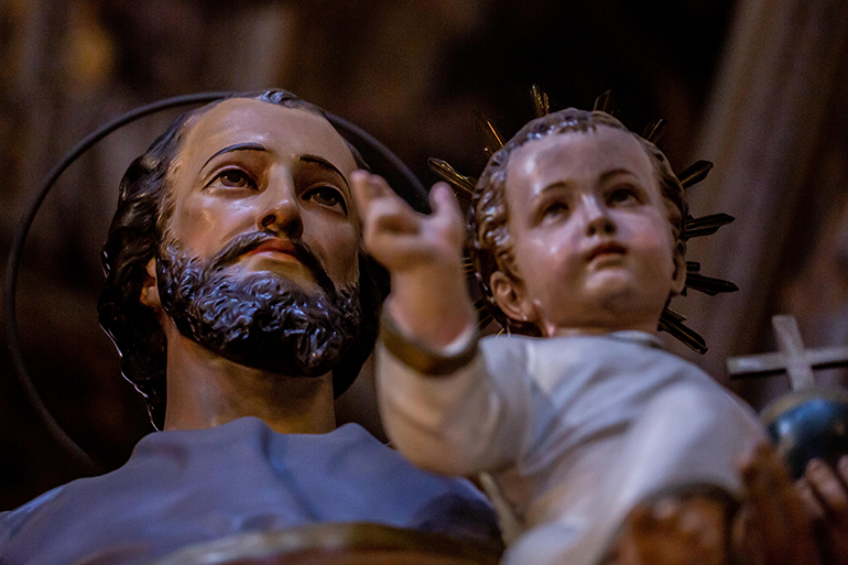 A statue of St. Joseph in an unidentified Catholic church in Rome, March 19, 2019. Pope Francis has written a new apostolic letter, Patris corde (With a Father's Heart), and proclaimed the Year of St. Joseph from Dec. 8, 2020 to Dec. 8, 2021.