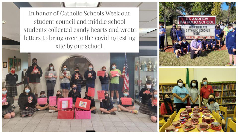 This collage shows how students at St. Andrew School marked Catholic Schools Week, Jan. 31-Feb. 6, 2021.