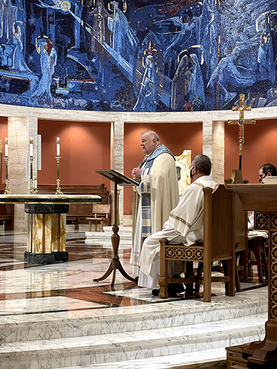 Archbishop Thomas Wenski preaches during the Holy Hour for Life he led at St. Mary Cathedral the evening of Jan. 28, 2021, as part of the 9 Days for Life observance on the anniversary of the 1973 U.S. Supreme Court decision legalizing abortion in the U.S.