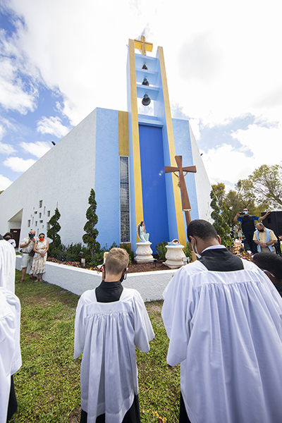 The community of St. Malachy Church in Tamarac gathered Feb. 28, 2021 to celebrate the blessing of the parish's new Respect Life Garden.