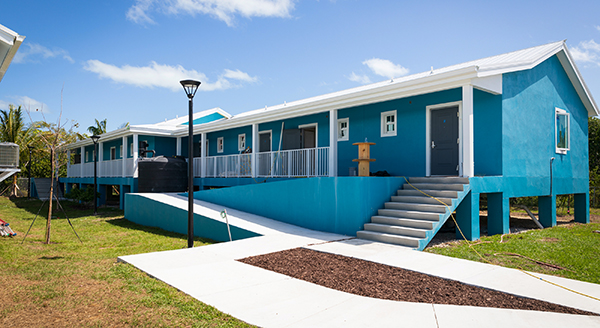 Exterior view of part of the Catholic Charities-sponsored St. Bede's Village in Key West, which was dedicated March 5, 2021. The affordable workforce housing facility is nearing completion after some 20 years of planning.