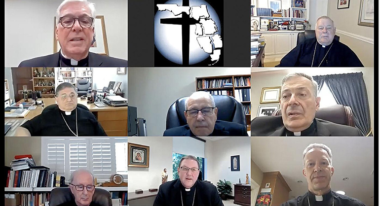 During the Florida Knights of Columbus 2021 convention, the state's archbishop and seven bishops simultaneously and virtually participated in the Knights of Columbus convention via Zoom.
