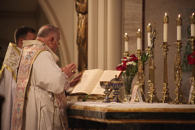 Archbishop Thomas Wenski celebrates Mass in the Extraordinary Form of the Latin Rite Sept. 29, 2018, feast of St. Michael the Archangel, at St. Mary Cathedral, during the conclusion of the annual conference of the Society for Catholic Liturgy.