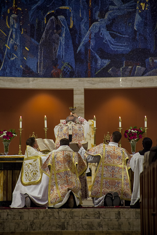 Archbishop Thomas Wenski celebrates Mass in the Extraordinary Form of the Latin Rite Sept. 29, 2018, feast of St. Michael the Archangel, at St. Mary Cathedral, during the conclusion of the annual conference of the Society for Catholic Liturgy.