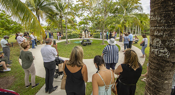 Faithful gather and pray the rosary around the Mary Grotto at MorningStar Renewal Center in Pinecrest. The ceremony was part of the Father's Day rosary and eucharistic procession held June 19, 2021.