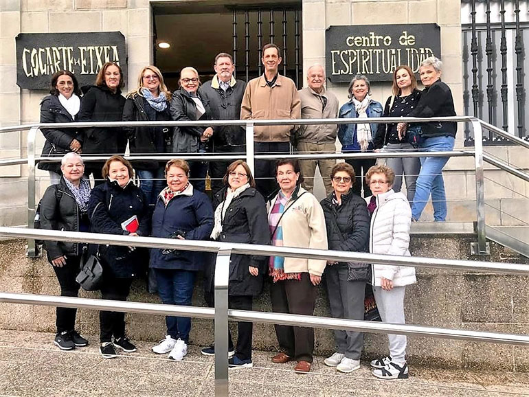 This photo shows Rosi Maza, third from right at top, in Loyola, Spain, with a group from Miami that she led on a "Steps of St. Ignatius" trip in October 2019. The photo was shared in an email by Teresa Fernandez Soneira, third from left at bottom, a local historian, author and occasional contributor to La Voz Catolica. Her family said Maza loved to travel.