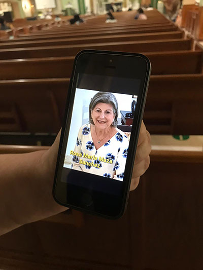 Image of Rosi Maza shared by a woman at St. Joseph Church, Miami Beach, July 2, 2021. Maza had started a Christian Life Community at the parish, which is located a couple of blocks away from the partially collapsed Champlain Towers South condominium where she had stayed with two friends on the night the building toppled.