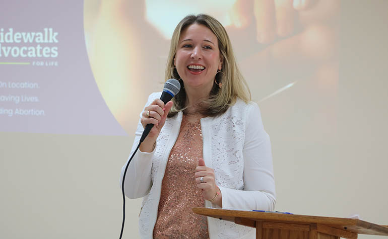 Lauren Muzyka, founder of Sidewalk Advocates for Life, presents a series of talks during the Sidewalk Advocacy Training held Sept. 11, 2021 at the Madonna Retreat Center in West Park.