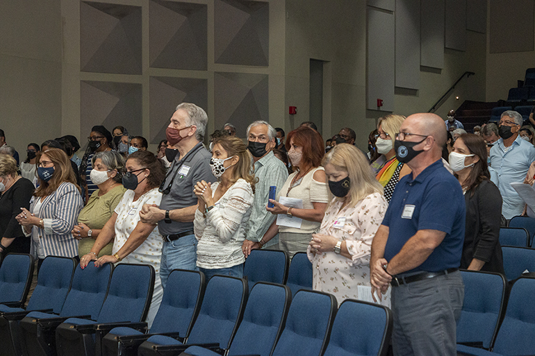 More than 250 volunteers and parish staff take part in the Mass for the Stewardship and Ambassadors of First Impressions Day, hosted by the archdiocesan Office of Development at Belen Jesuit Prep Oct. 2, 2021.