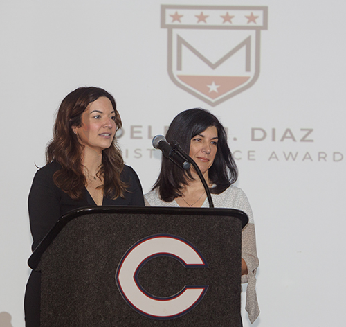 Hope Diaz, left, and Christina Diaz Gonzalez speak about the award they endowed in honor of their father, an annual $ 10,000 Delfin J. Diaz Marist Service Award, during the presentation at Christopher Columbus High School, Oct. 13, 2021.