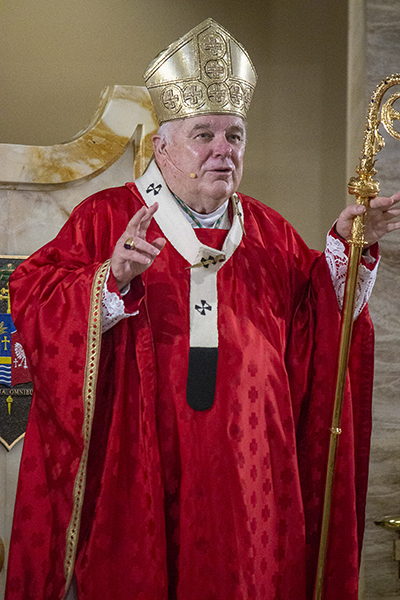 Archbishop Thomas Wenski gives closing remarks after opening the archdiocesan portion of the Synod on Synodality with a Mass at St. Mary Cathedral Oct. 17, 2021.