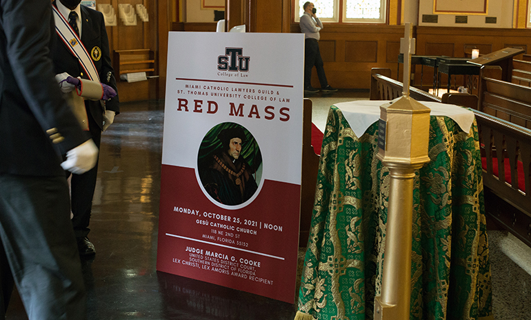 Archbishop Thomas Wenski celebrated the annual Red Mass with the Miami Catholic Lawyers Guild Oct. 25, 2021 at Gesu Church in downtown Miami.