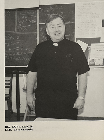 Yearbook photo of Father Guy Fenger during his tenure, from 1983 to 2002, at St. Thomas Aquinas High School in Fort Lauderdale. The Buffalo, New York, native died Oct. 11, 2021 at the age of 79.