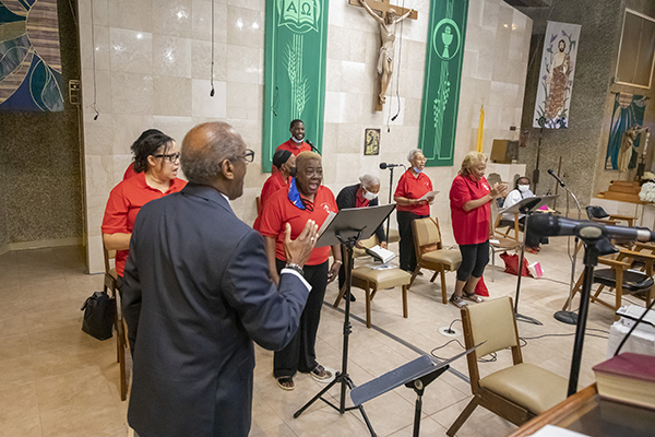 Members of the Office of Black Catholic Ministry Choir, which includes parishioners from St. Phillip Neri, Holy Redeemer, St. Helen, St. Anthony and Visitation churches, provide the music for the Mass kicking off Black Catholic History Month, Nov. 6, 2021 at St. Bartholomew Church in Miramar.