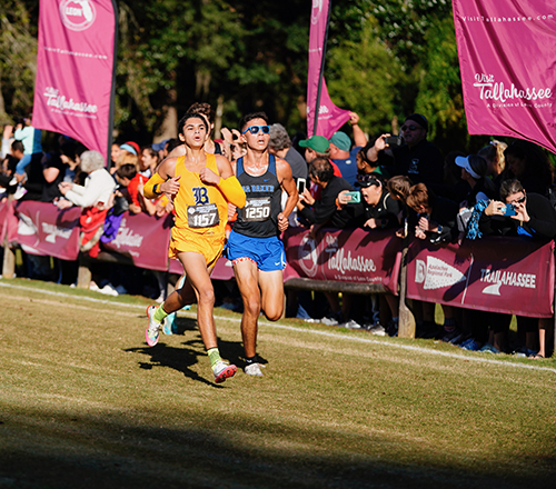 Belen Jesuit freshman Joey Diaz-Quintero runs toward the finish line at the state cross-country championships, held Nov. 12, 2021 in Tallahassee. Belen came away with its fifth straight title, and 13th overall.