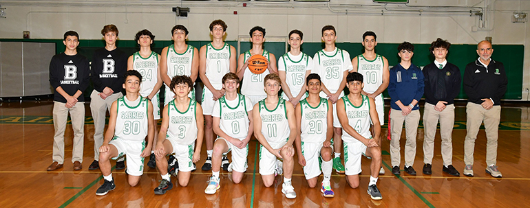 The 2021-2022 St. Brendan High School boys varsity basketball team.