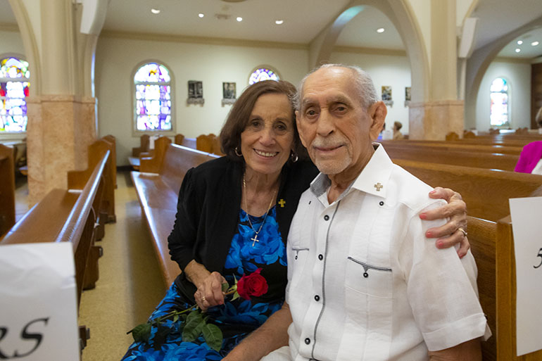 William and Rosalina Ramos from Corpus Christi Church in Miami, were the longest married couple in attendance at the annual wedding anniversary Mass celebrated at St. Mary Cathedral, Feb. 12, 2022. The couple have been married for 61 years and are looking forward to their 62nd a anniversary on May 28.