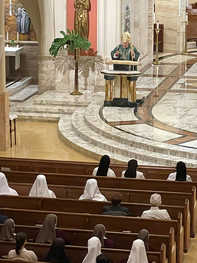 Archbishop Thomas Wenski preaches his homily at the annual Mass in celebration of consecrated life, attended by men and women religious working in the Archdiocese of Miami, Feb. 5, 2022 at St. Mary Cathedral.