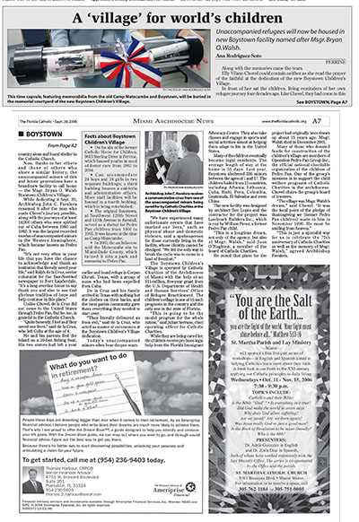 Click on the image to read coverage of the dedication of the Msgr. Bryan O. Walsh Children's Village in 2006.