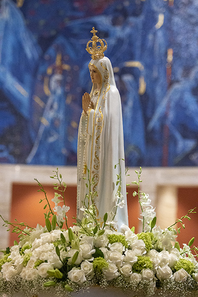 The image of Our Lady of Fatima sits atop a pedestal just outside the sanctuary of St. Mary Cathedral May 13, 2017.
