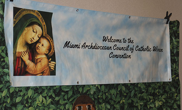 A welcome sign greets participants at the Miami Archdiocesan Council of Catholic Women's 62nd annual convention, held April 29-May 1, 2022, in Deerfield Beach.